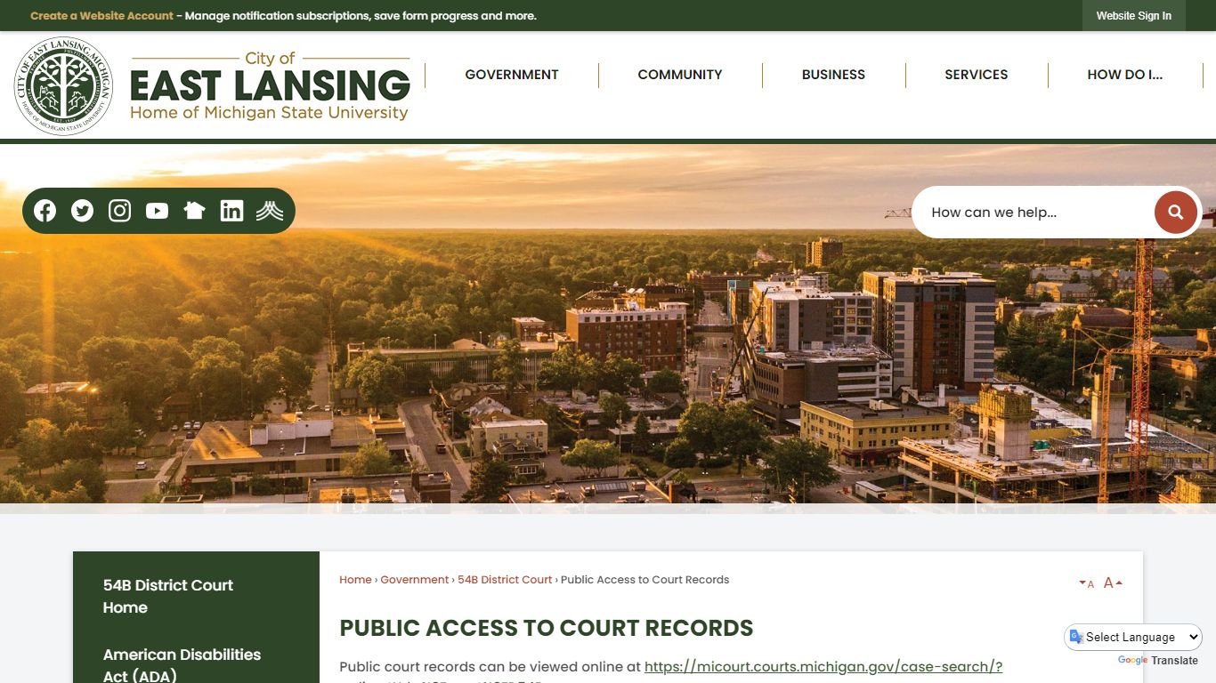 Public Access to Court Records - East Lansing, MI